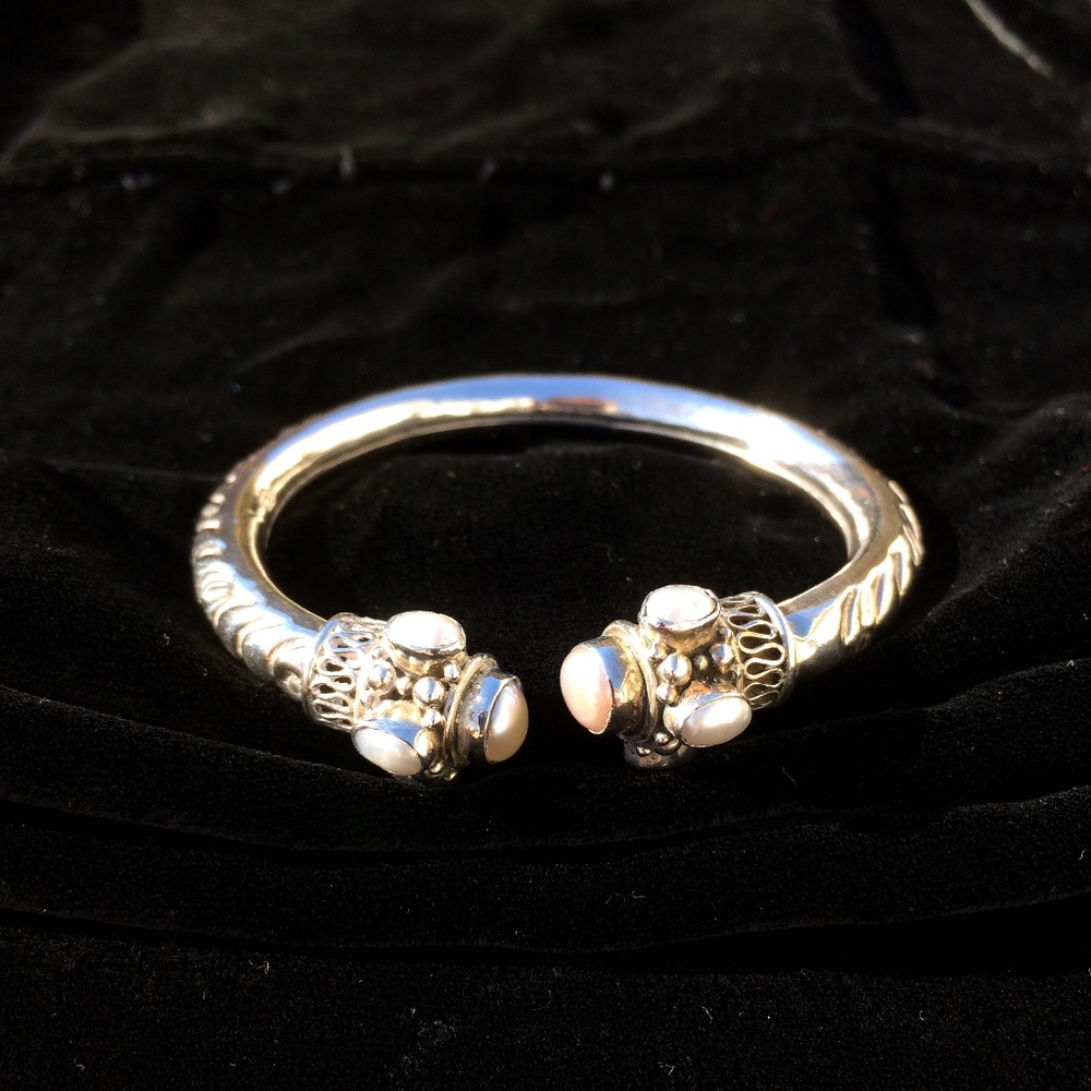 Sterling Silver Bangle Bracelet Fresh Water Pearls